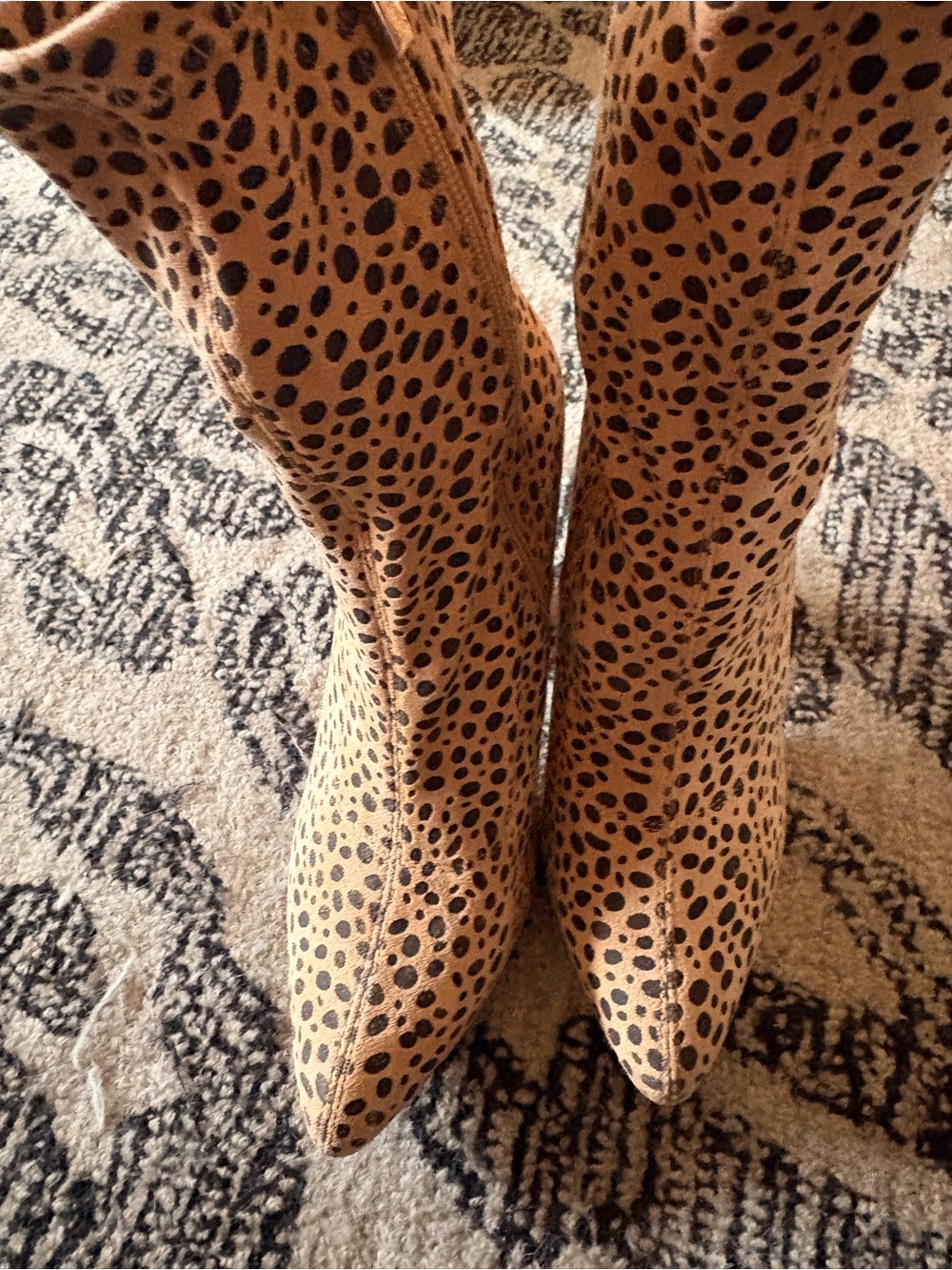 Vintage Leopard Print Over-the-Knee Pointed Toe Boots